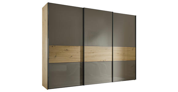 SCHWEBETÜRENSCHRANK  in Eiche Artisan, Mokka  - Graphitfarben/Eiche Artisan, Basics, Glas/Holzwerkstoff (336/240/68cm) - Moderano