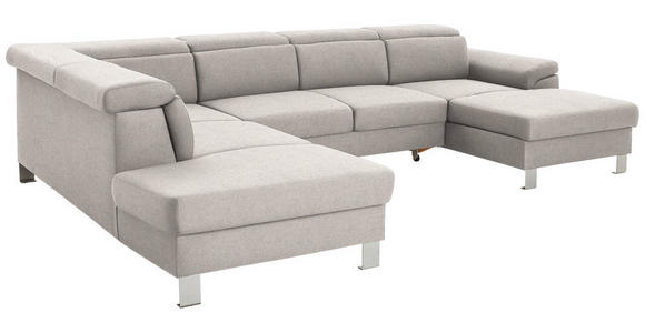 WOHNLANDSCHAFT inkl.Funktionen Ecru Webstoff - Ecru/Silberfarben, Design, Textil/Metall (226/320/168cm) - Xora