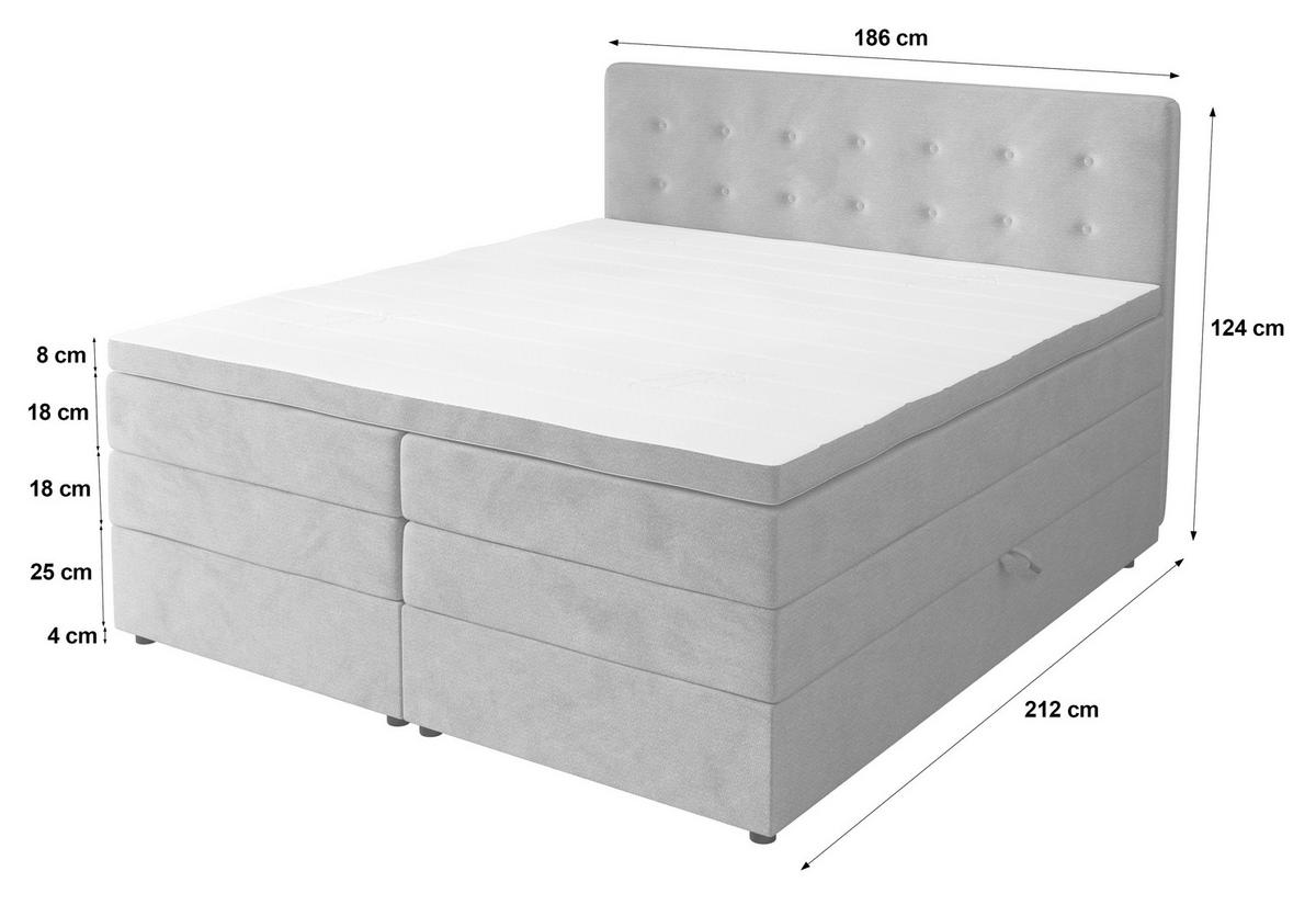 BOXSPRINGBETT 200/200 cm,  in Anthrazit, gepolstertes Kopfteil, Bettkasten, Topper, Matratzen, H3 + H4 = fest + sehr fest  - Anthrazit/Schwarz, KONVENTIONELL, Kunststoff/Textil (200/200cm) - Chameo