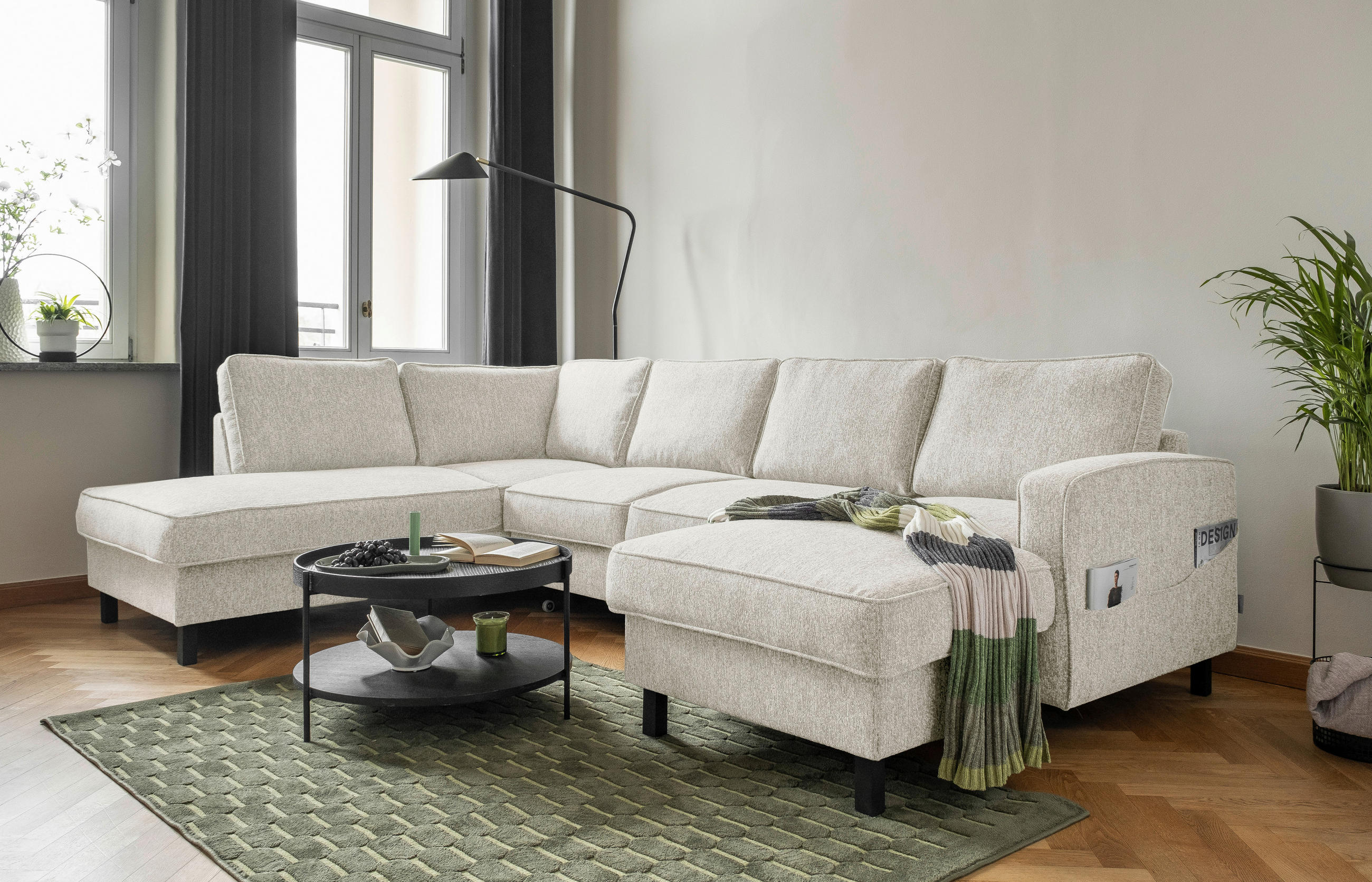 SOFFA i struktur beige  - beige/svart, trä/textil (198/298/148cm) - MID.YOU