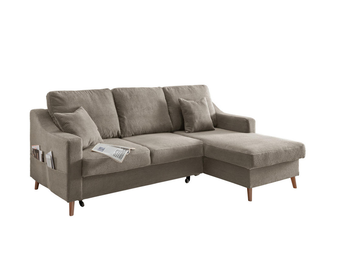 ECKSOFA Graubraun Cord  - Graubraun/Naturfarben, Design, Holz/Textil (228/150cm) - P & B