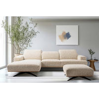 ECKSOFA PORTLAND in Struktur Beige Kopfteilverstellung  187/295 cm  - Beige/Schwarz, Design, Holz/Textil (187/295cm) - Livetastic