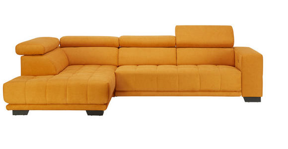 ECKSOFA Gelb Mikrofaser Rücken echt, Kopfteilverstellung  - Gelb/Schwarz, Design, Textil/Metall (207/301cm) - Xora