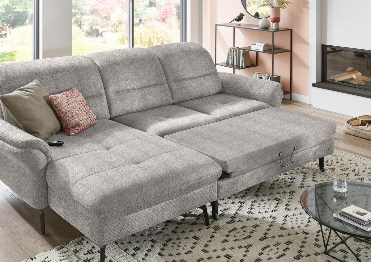 ECKSOFA in Flachgewebe Graubraun  181/260 cm  - Graubraun/Schwarz, KONVENTIONELL, Textil/Metall (181/260cm) - Beldomo Speed