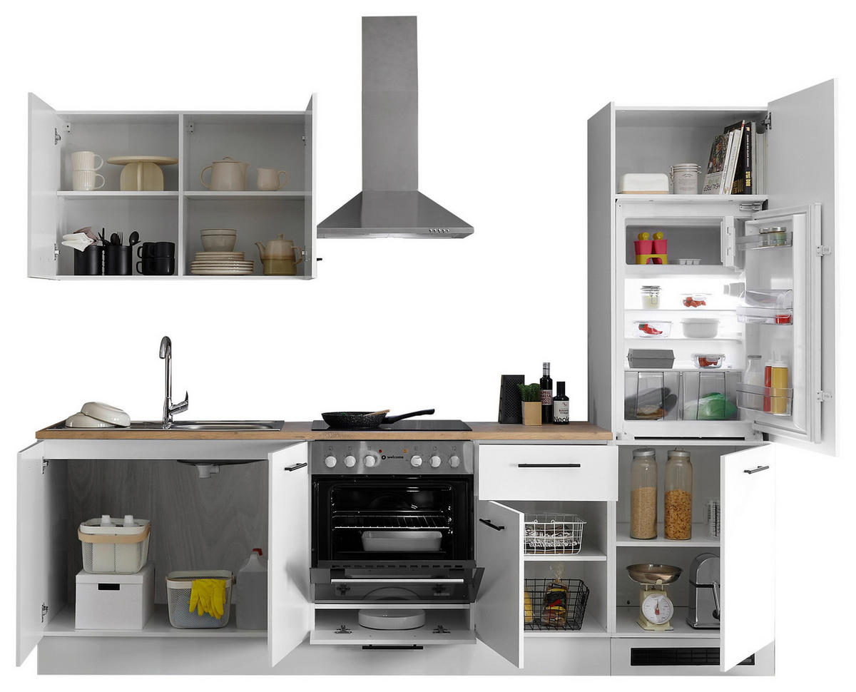 KUHINJSKI BLOK BREZ APARATOV - črna/barve hrasta, Basics, umetna masa/leseni material (270cm) - MID.YOU