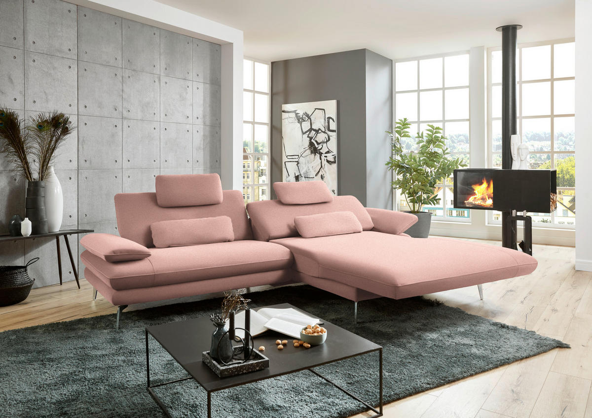 ECKSOFA in Webstoff Rosa  - Schwarz/Rosa, Design, Textil/Metall (284/184cm) - Dieter Knoll