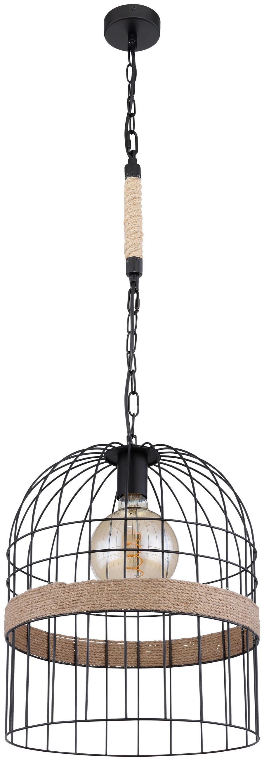 VISEČA SVETILKA        35/140 cm      E27 - črna/rjava, Natur, kovina/naravni materiali (35/140cm) - Globo