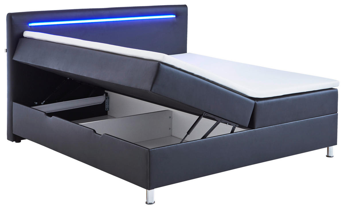 BOXBETT 180/200 cm  in Schwarz  - Chromfarben/Schwarz, MODERN, Textil/Metall (180/200cm) - Livetastic