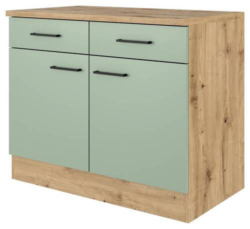 KÜCHENUNTERSCHRANK 100/85/57 cm  in Grün, Eiche Artisan  - Schwarz/Eiche Artisan, KONVENTIONELL, Holzwerkstoff/Metall (100/85/57cm) - FlexWell
