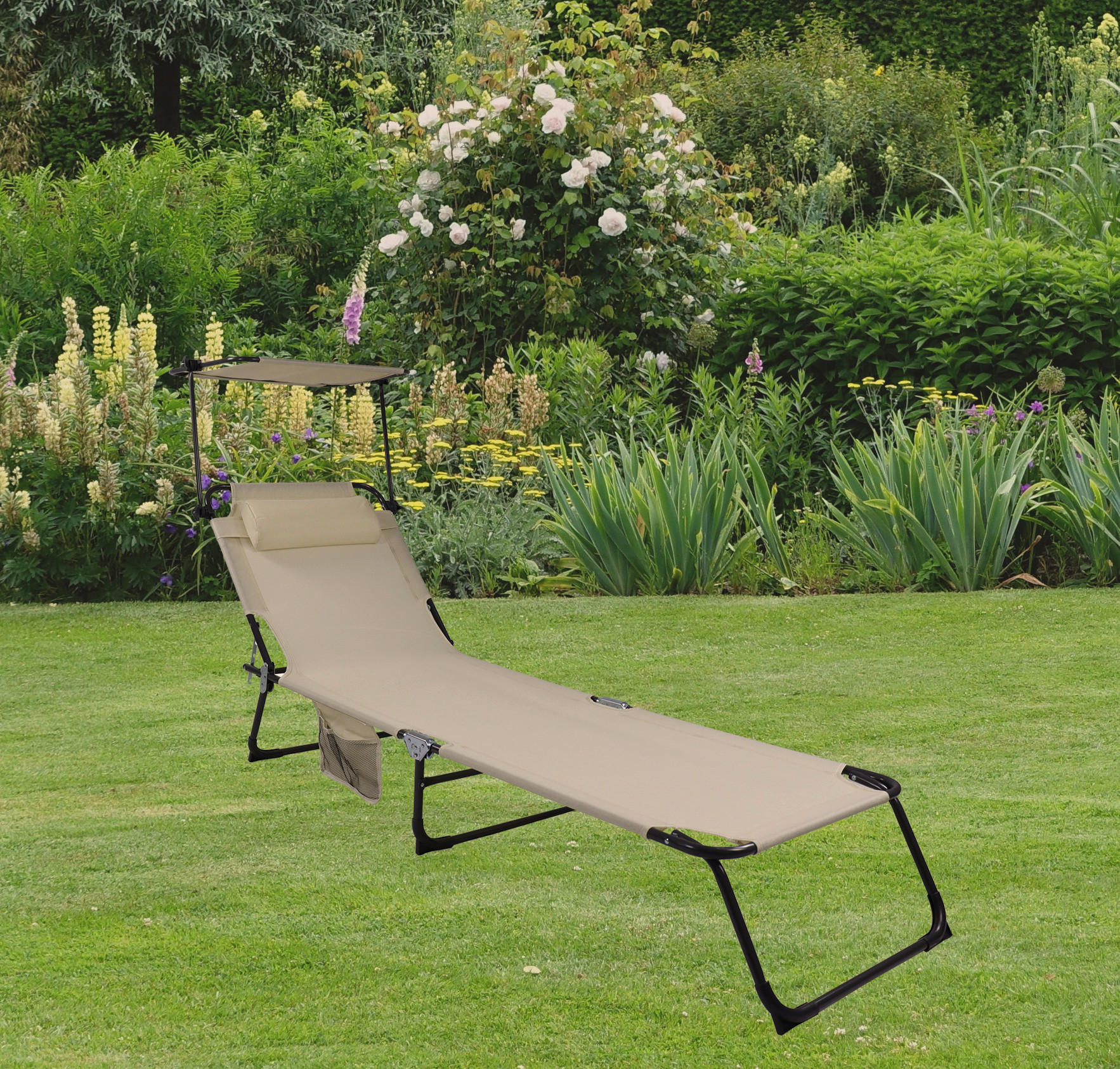 GARTENLIEGE  - Anthrazit/Creme, MODERN, Kunststoff/Textil (185/55/24cm) - Ambia Garden