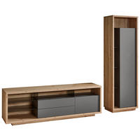 WOHNWAND  in Grau, Eiche Artisan 241/183,5/42 cm  - Eiche Artisan/Grau, Design, Glas/Holzwerkstoff (241/183,5/42cm) - Stylife