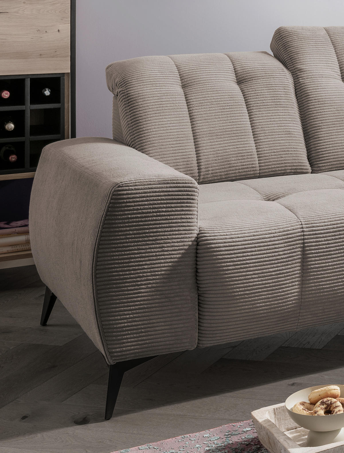 ECKSOFA Graubraun Cord  - Graubraun/Schwarz, MODERN, Textil/Metall (261/200cm) - Livetastic