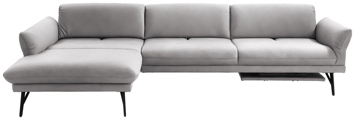 ECKSOFA in Echtleder Hellgrau  173/308 cm  - Anthrazit/Hellgrau, Design, Leder/Metall (173/308cm) - Joop!