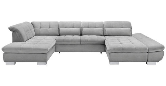 WOHNLANDSCHAFT in Mikrofaser Hellgrau - Chromfarben/Hellgrau, Design, Kunststoff/Textil (211/350/204cm) - Xora