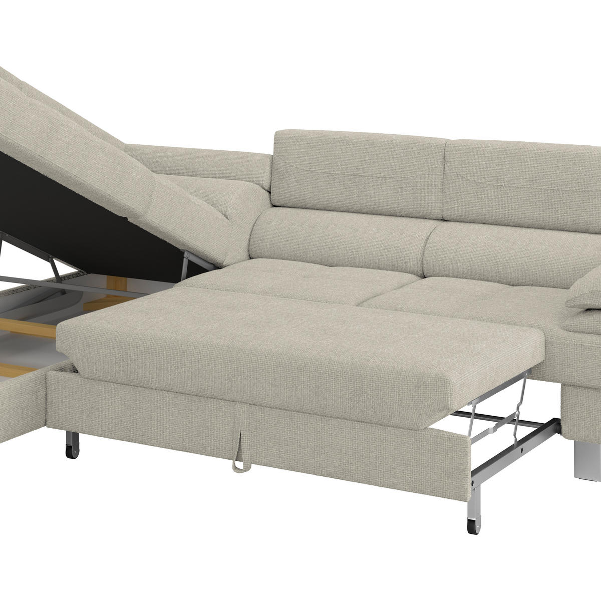 ECKSOFA in Drell Greige  - Greige, Modern, Textil/Metall (230/270cm) - MID.YOU