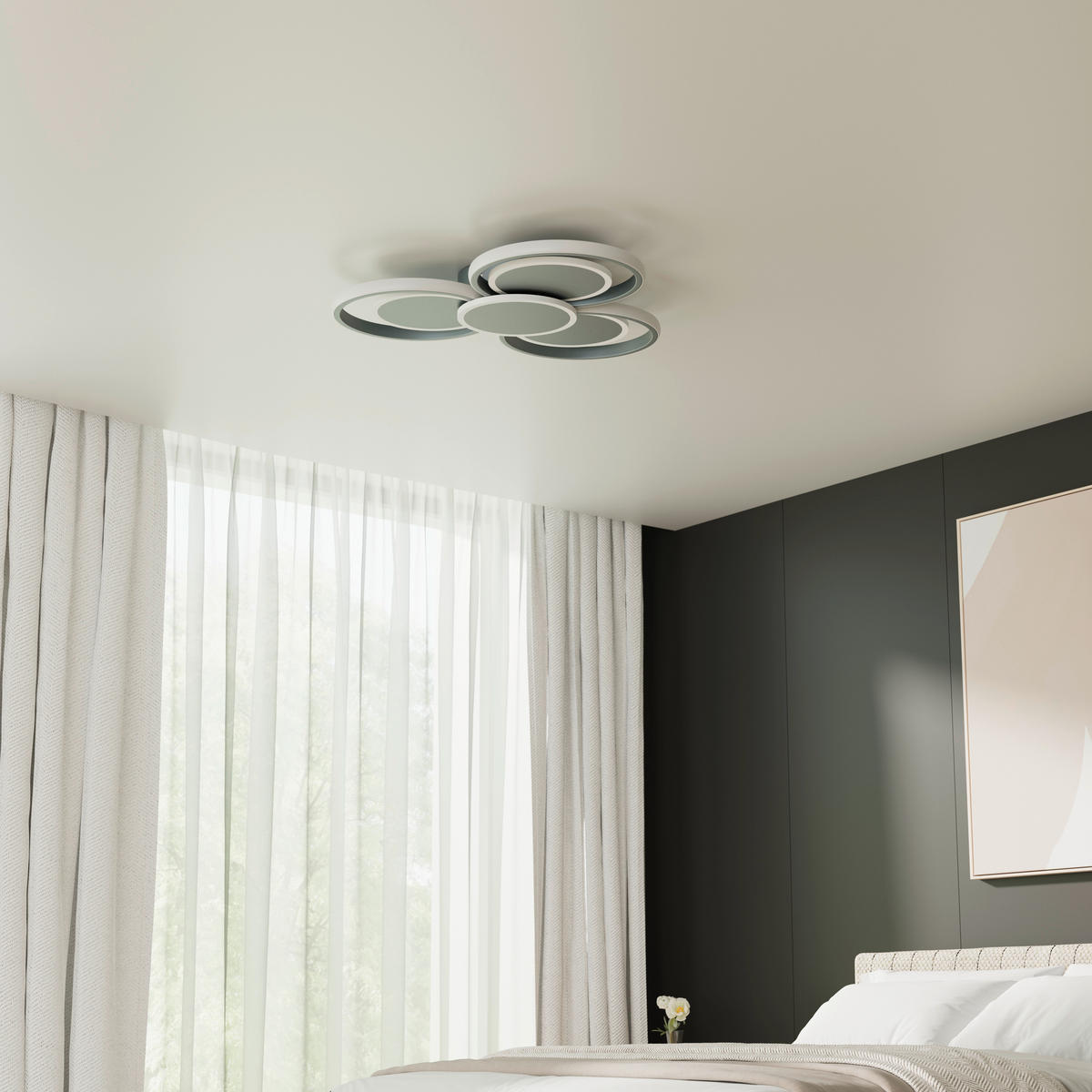 STROPNÉ LED SVIETIDLO, 57/7 cm  - sivá, Design, kov/plast (57/7cm) - Novel