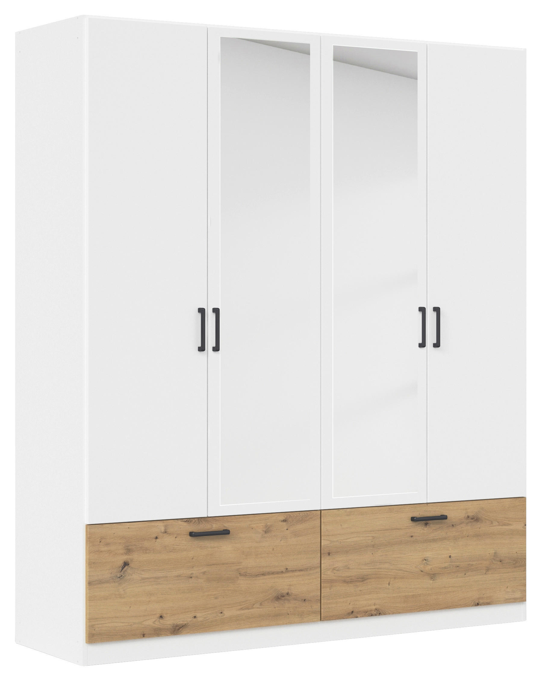 KLEIDERSCHRANK 181/210/54 cm,  in Weiß, Eiche Artisan, 4-türig  - Weiß/Eiche Artisan, Basics, Holzwerkstoff/Metall (181/210/54cm) - Rauch Möbel