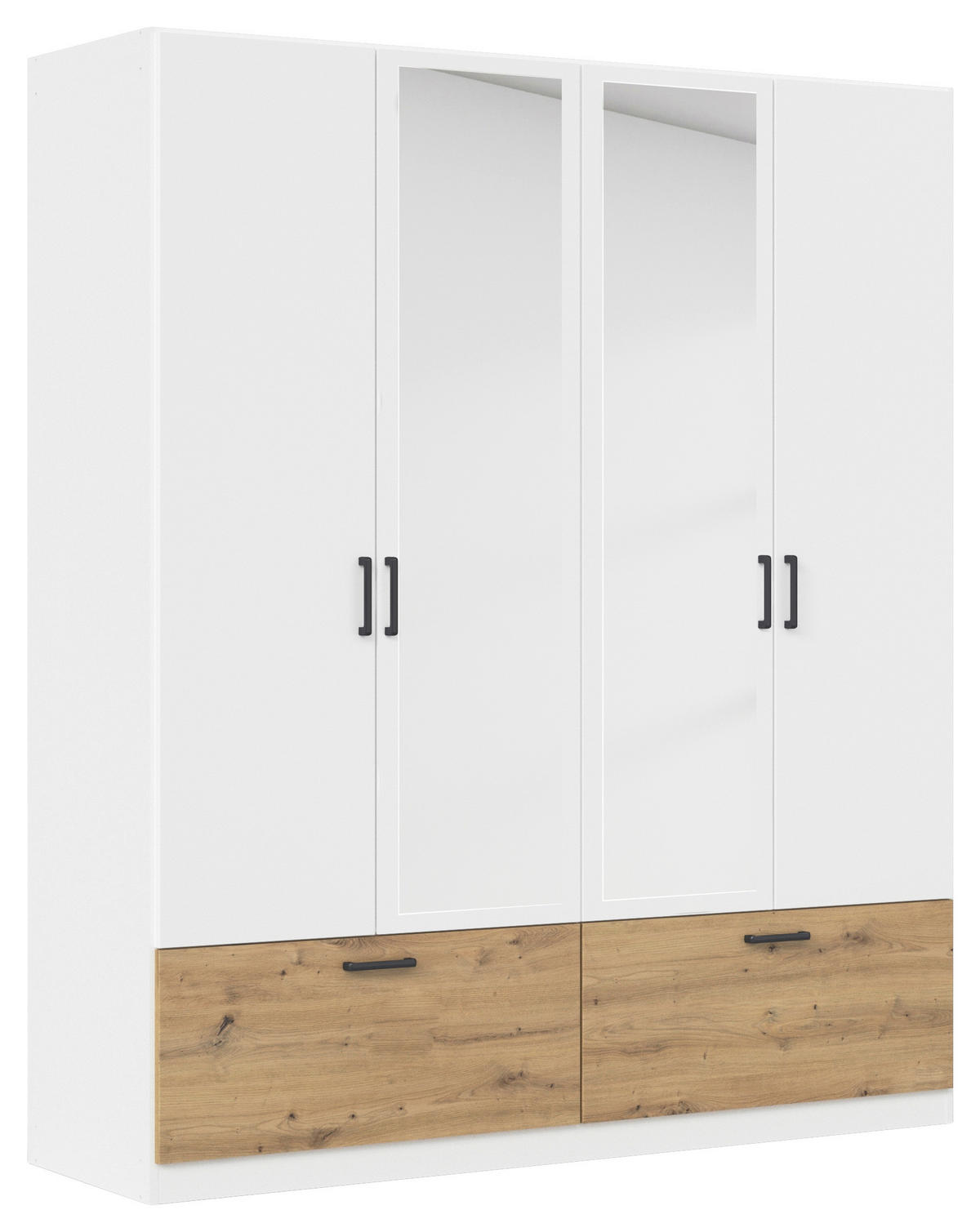 KLEIDERSCHRANK 181/210/54 cm,  in Weiß, Eiche Artisan, 4-türig  - Weiß/Eiche Artisan, Basics, Holzwerkstoff/Metall (181/210/54cm) - Rauch Möbel