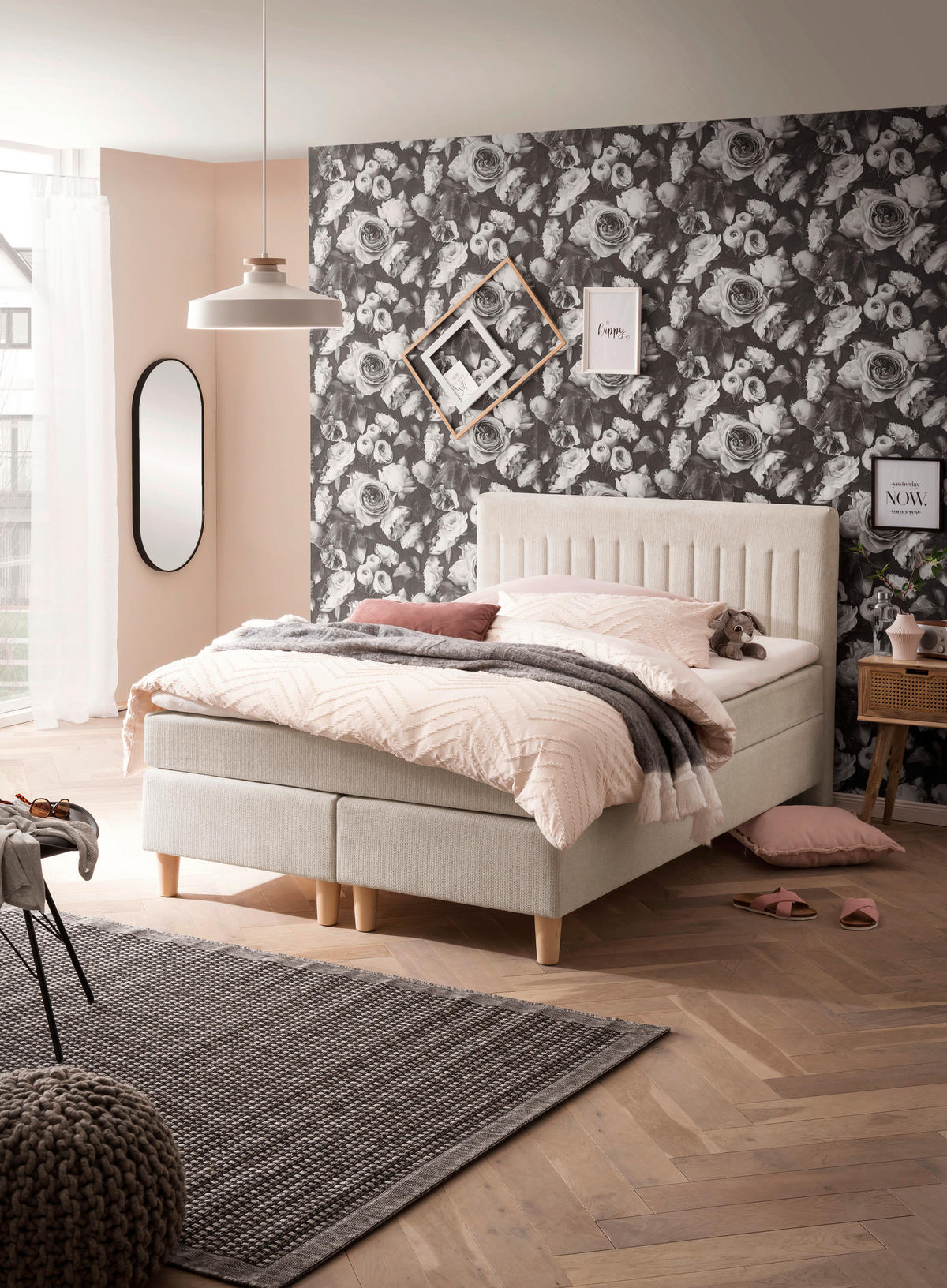 BOXSPRINGBETT 140/200 cm  in Beige  - Beige/Buchefarben, Basics, Holz/Textil (140/200cm) - Boxxx