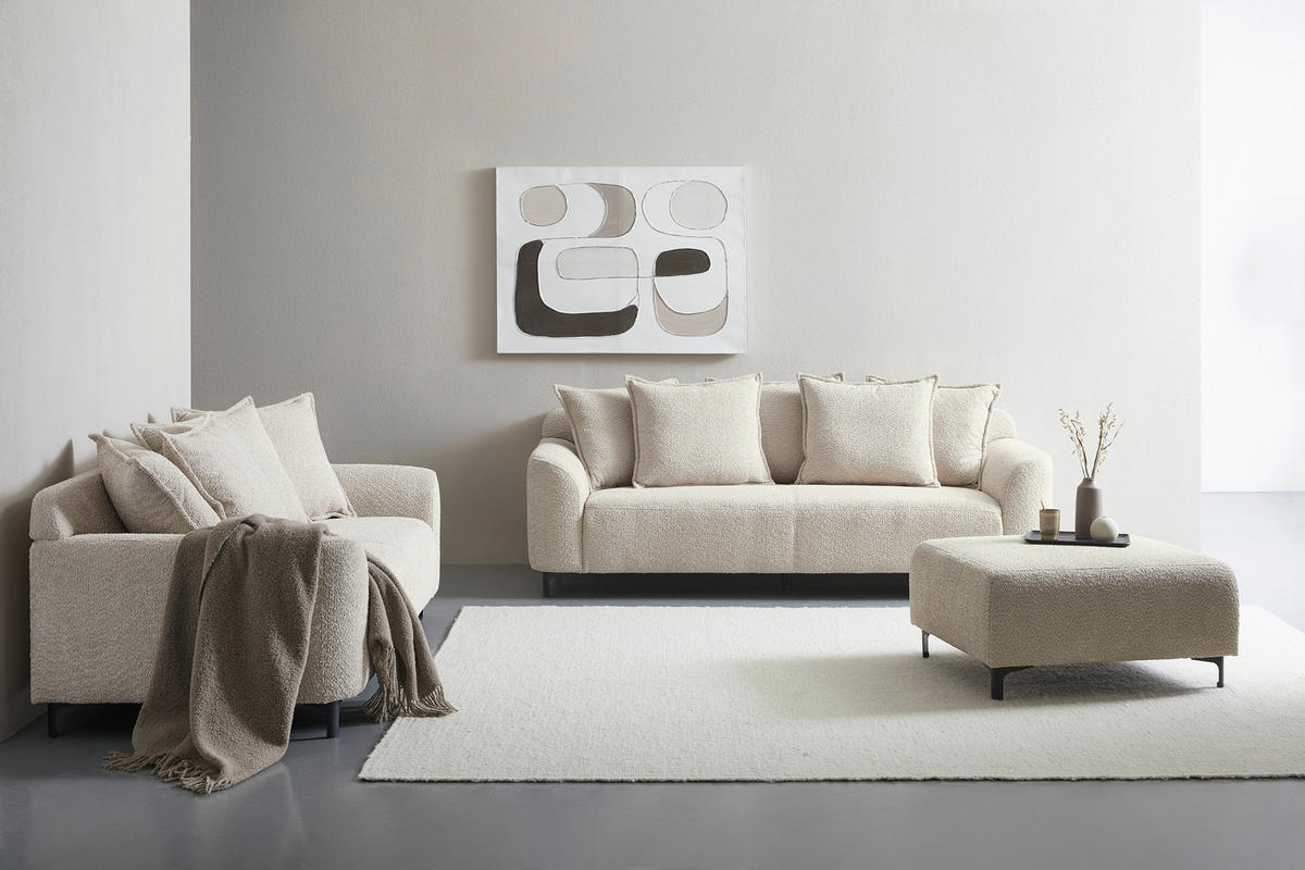 2,5-SITZER Chenille Elfenbein  - Elfenbein/Schwarz, KONVENTIONELL, Textil/Metall (200/84/99cm) - Carryhome