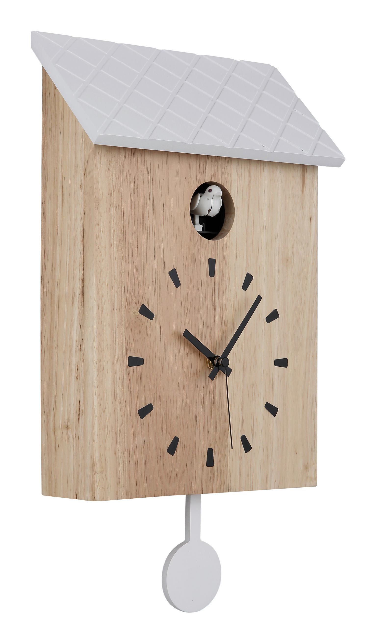 WANDUHR   - Weiss/Schwarz, Natur, Holz (22/7,8/38cm) - Globo