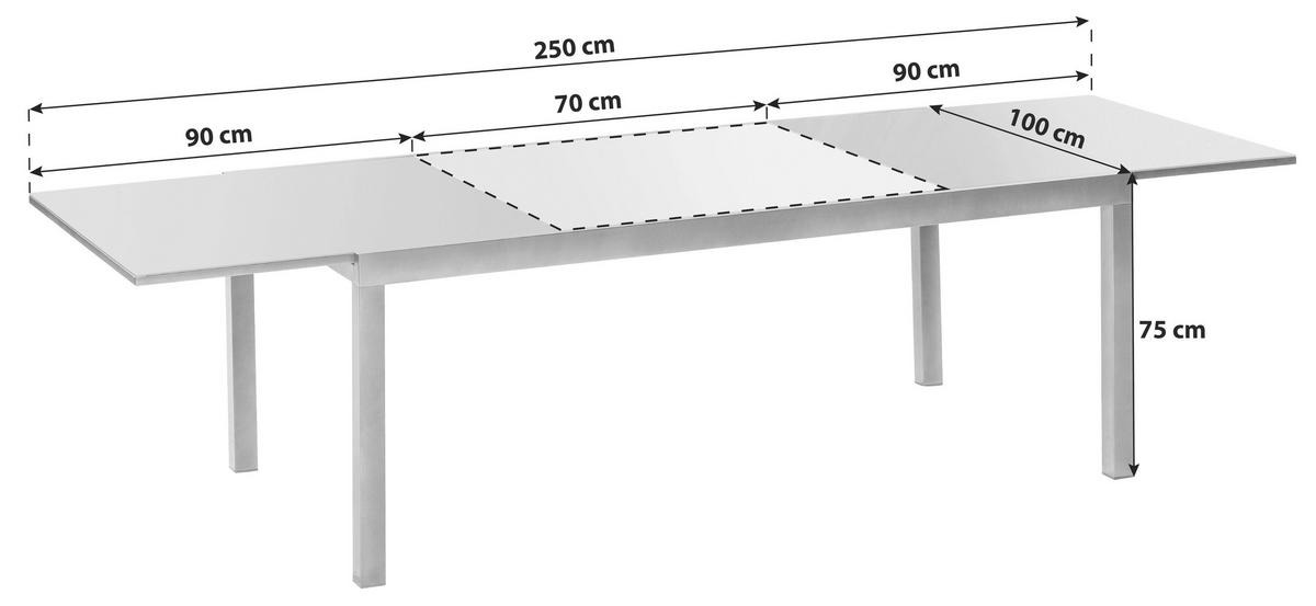 GARTENTISCH 180-250/100/75 cm Metall, Glas rechteckig  - Graphitfarben/Grau, KONVENTIONELL, Glas/Metall (180-250/100/75cm) - Gardenson