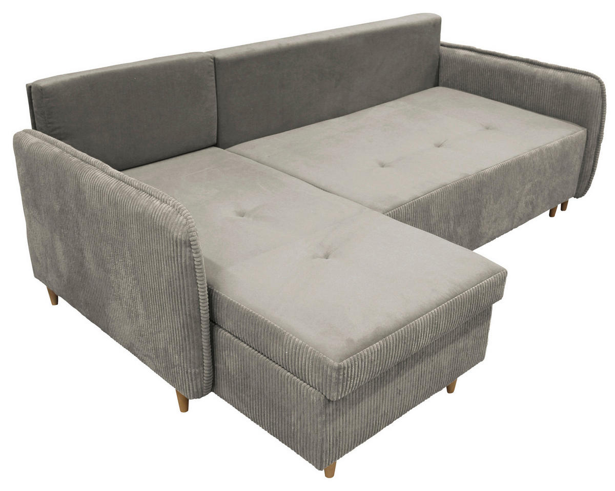 ECKSOFA TEDDY in Cord, Bouclé Grau  142/215 cm  - Naturfarben/Grau, Design, Holz/Textil (142/215cm) - MID.YOU