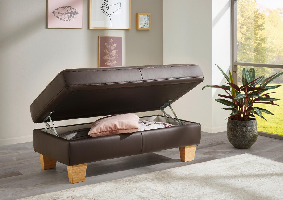 ECKSOFA Echtleder Dunkelbraun  - Eiche Bianco/Dunkelbraun, Natur, Leder/Holz (257/235cm) - Valdera