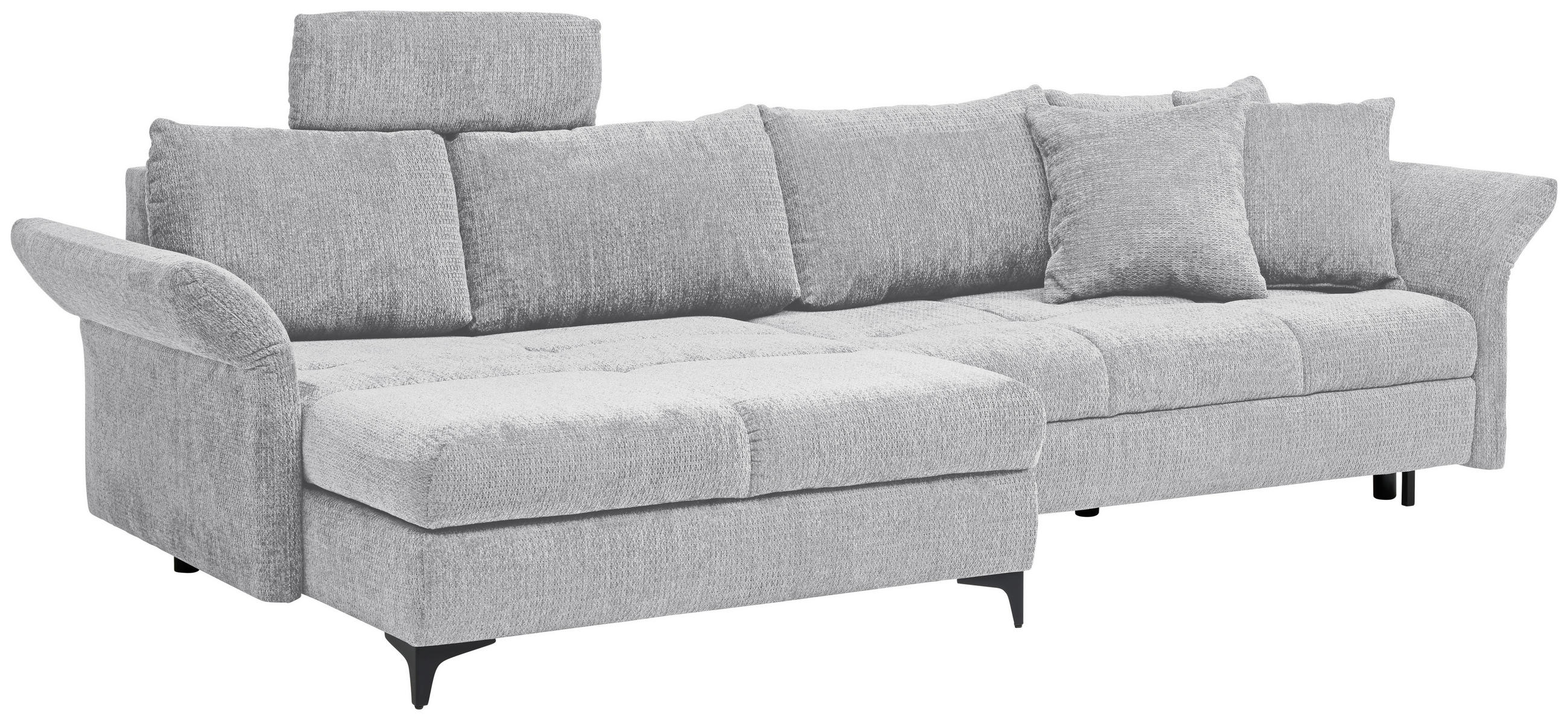ECKSOFA in Chenille Grau  - Schwarz/Grau, Konventionell, Textil/Metall (291/153cm) - Hom`in
