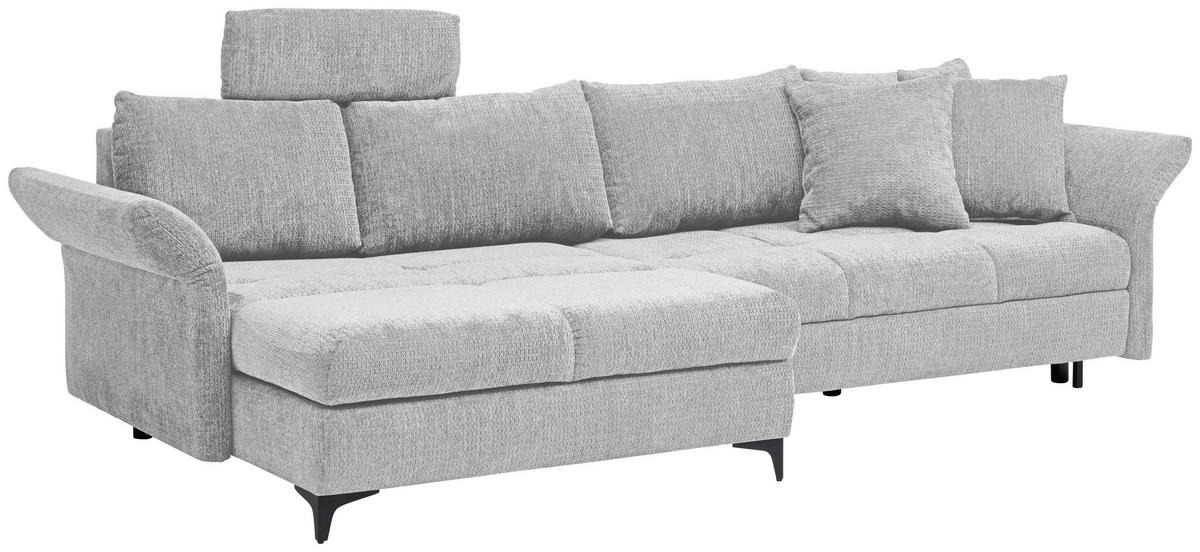 ECKSOFA in Chenille Grau  - Schwarz/Grau, Konventionell, Textil/Metall (291/153cm) - Hom`in