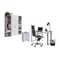 BÜRO erweiterbar, abschließbar Grau, Weiß Hochglanz - Weiß Hochglanz/Grau, MODERN, Holzwerkstoff/Metall - MID.YOU
