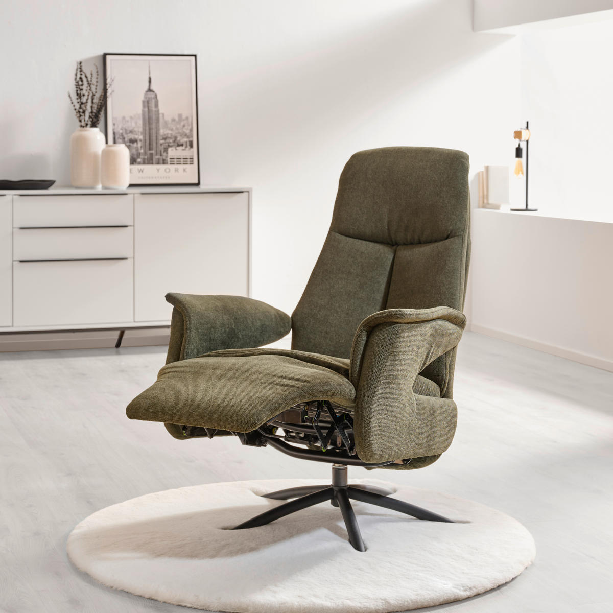 RELAXSESSEL Webstoff Relaxfunktion, Kopfteilverstellung    - Dunkelgrün/Schwarz, Design, Textil/Metall (73/110/84cm) - Welnova