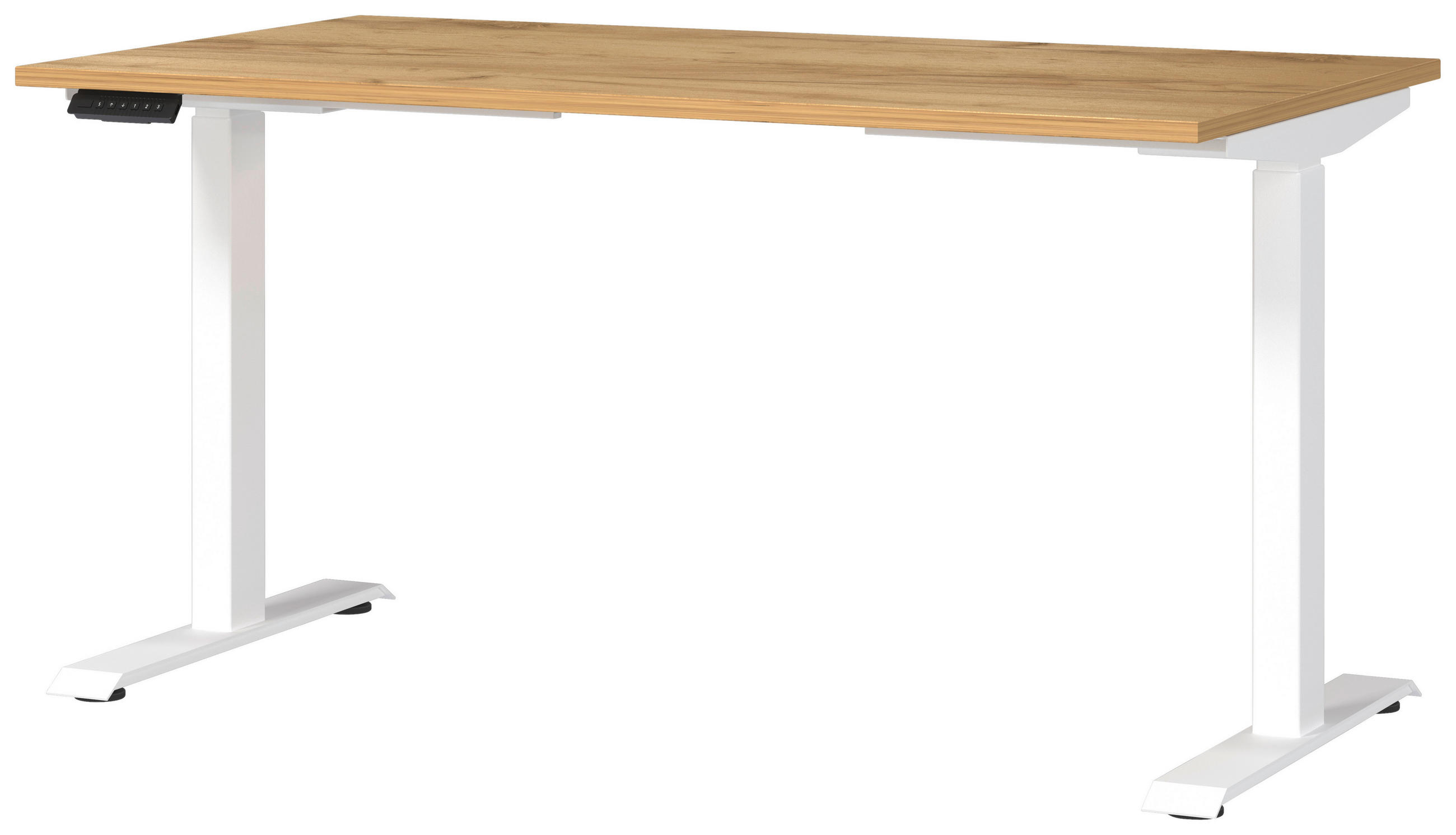SCHREIBTISCH 140/80/72-118 cm Weiß, Eichefarben elektrisch höhenverstellbar  - Eichefarben/Weiß, MODERN, Holzwerkstoff/Metall (140/80/72-118cm) - Novel