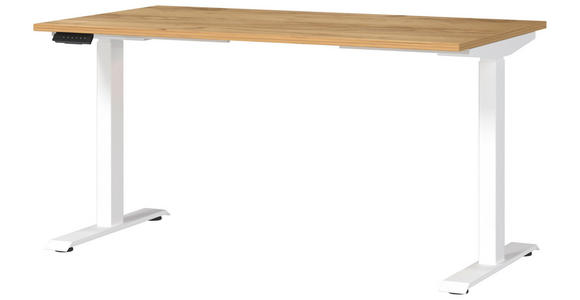 SCHREIBTISCH 140/80/72-118 cm Weiß, Eichefarben elektrisch höhenverstellbar  - Eichefarben/Weiß, MODERN, Holzwerkstoff/Metall (140/80/72-118cm) - Novel