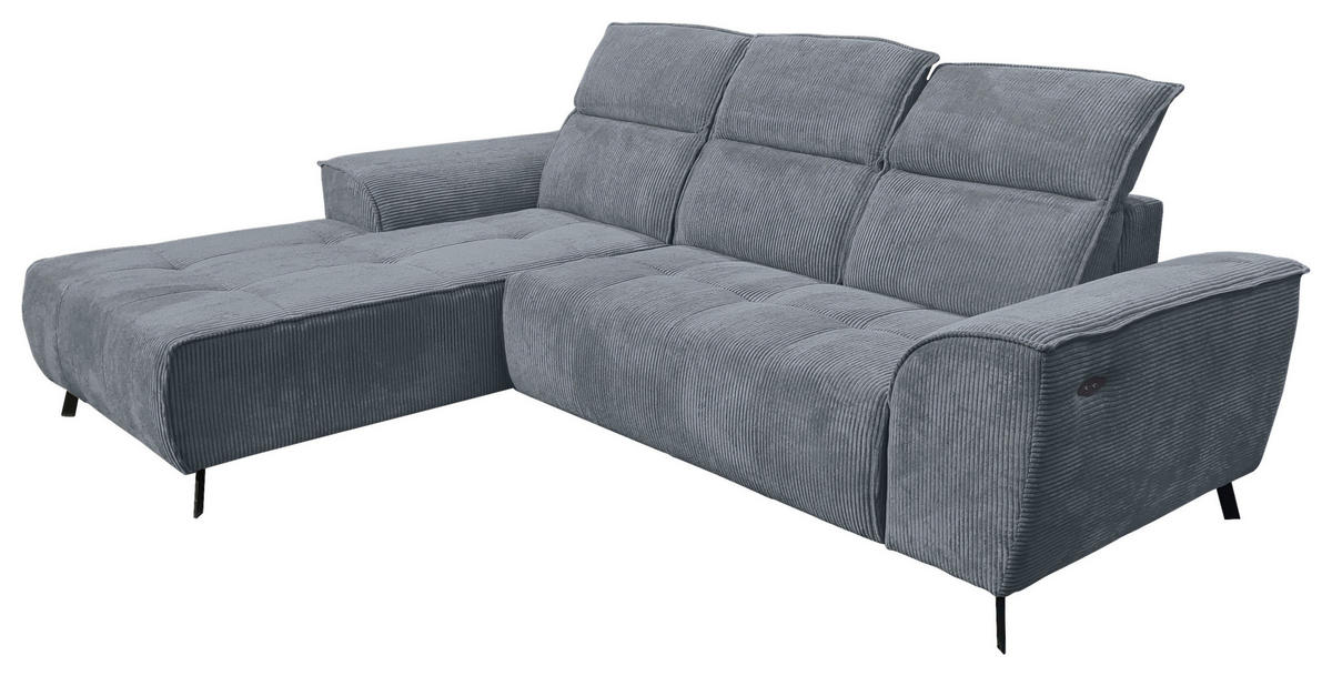 ECKSOFA Dunkelgrau Cord  - Dunkelgrau/Schwarz, KONVENTIONELL, Textil/Metall (196/290cm) - Carryhome