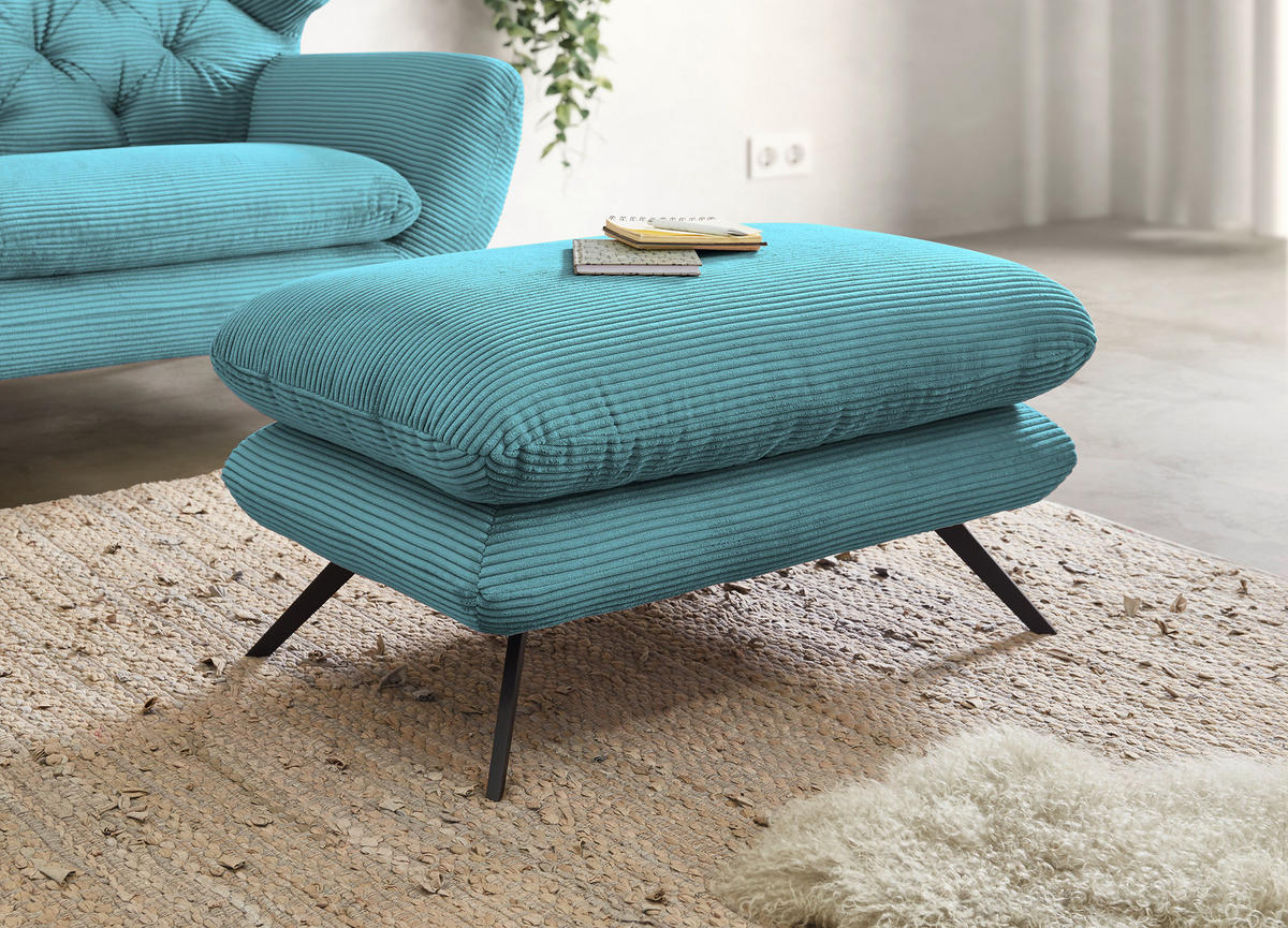 HOCKER Cord Petrol  - Petrol/Schwarz, MODERN, Textil/Metall (90/45/60cm) - Pure Home Lifestyle