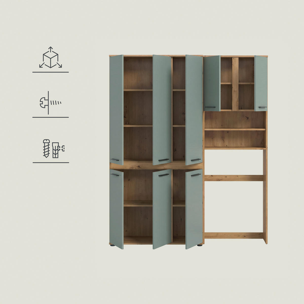 BADEZIMMER 2-teilig  in 153 cm  - Salbeigrün/Schwarz, Trend, Holzwerkstoff/Kunststoff (153cm) - MID.YOU