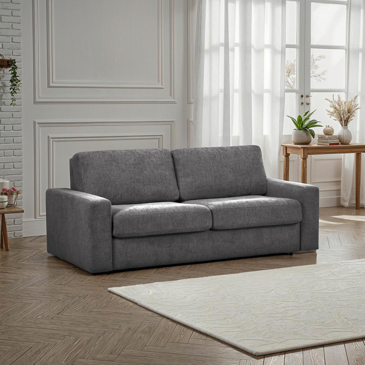 SCHLAFSOFA Flachgewebe Grau  - Schwarz/Grau, MODERN, Kunststoff/Textil (195/80/100cm) - Carryhome