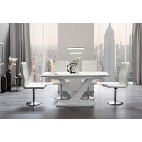 TISCHGRUPPE Silberfarben, Weiß  - Silberfarben/Weiß, MODERN, Glas/Textil (160-200/90/77cm) - Livetastic