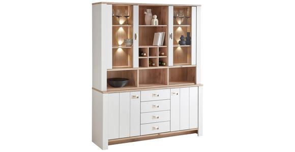AUFSATZSCHRANK 162,4/121,6/38,2 cm  - Eichefarben/Grau, KONVENTIONELL, Glas/Holzwerkstoff (162,4/121,6/38,2cm) - Hom`in