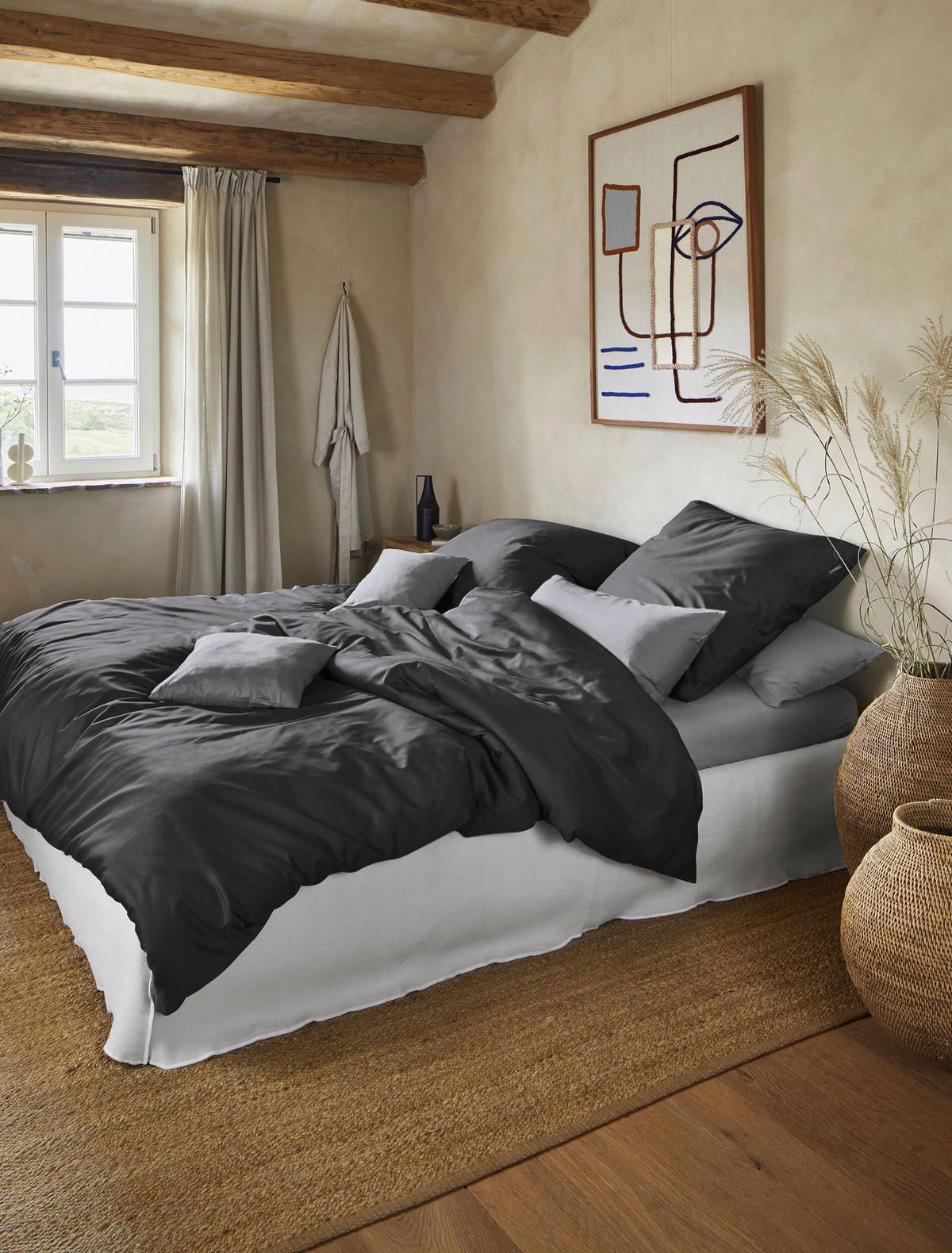 BETTWÄSCHE 2-teilig Makosatin 155/200 cm  - Anthrazit, KONVENTIONELL, Textil (155/200cm) - Irisette