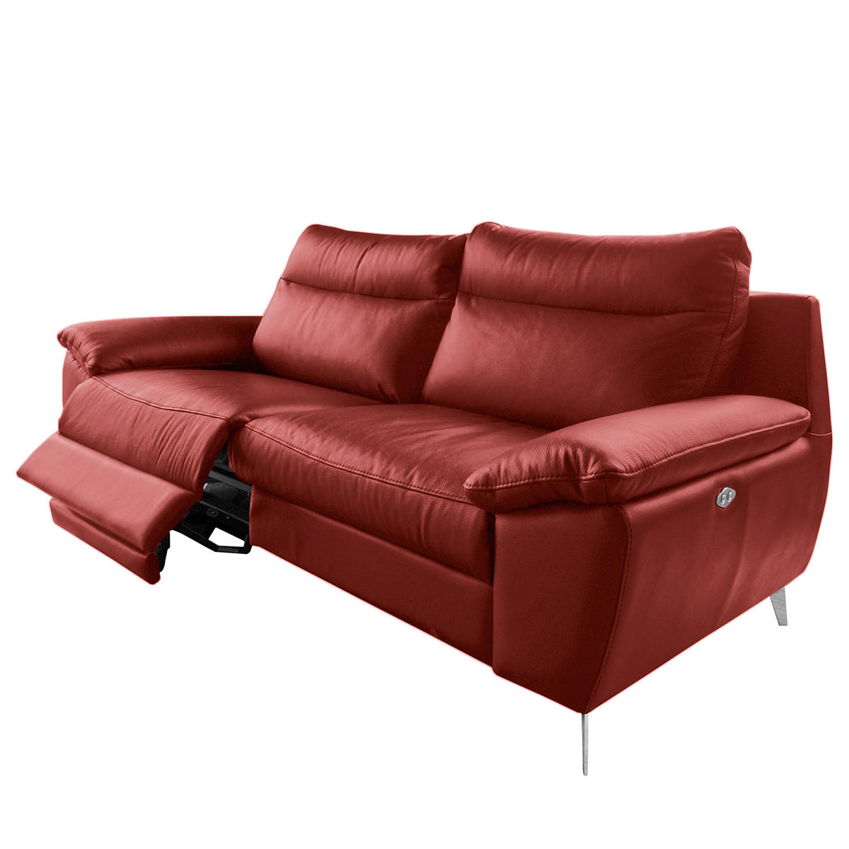 2,5-SITZER 216/95/96 cm PERLE in Echtleder Dunkelrot   - Chromfarben/Dunkelrot, Design, Leder/Metall (216/95/96cm) - Livetastic