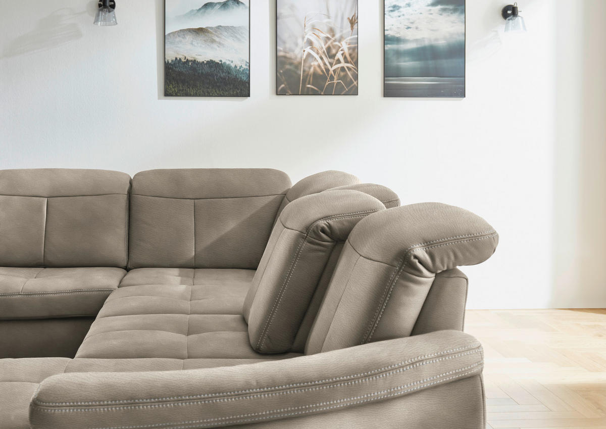 WOHNLANDSCHAFT in Mikrofaser Naturfarben  - Wildeiche/Beige, KONVENTIONELL, Holz/Textil (243/343/185cm) - Voleo