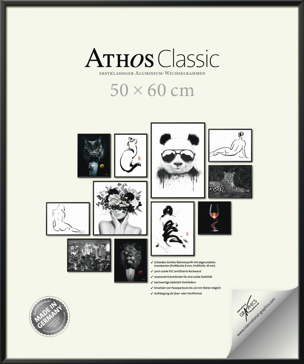 BILDERRAHMEN - Schwarz, Basics, Glas/Papier (50/60/1,8cm)