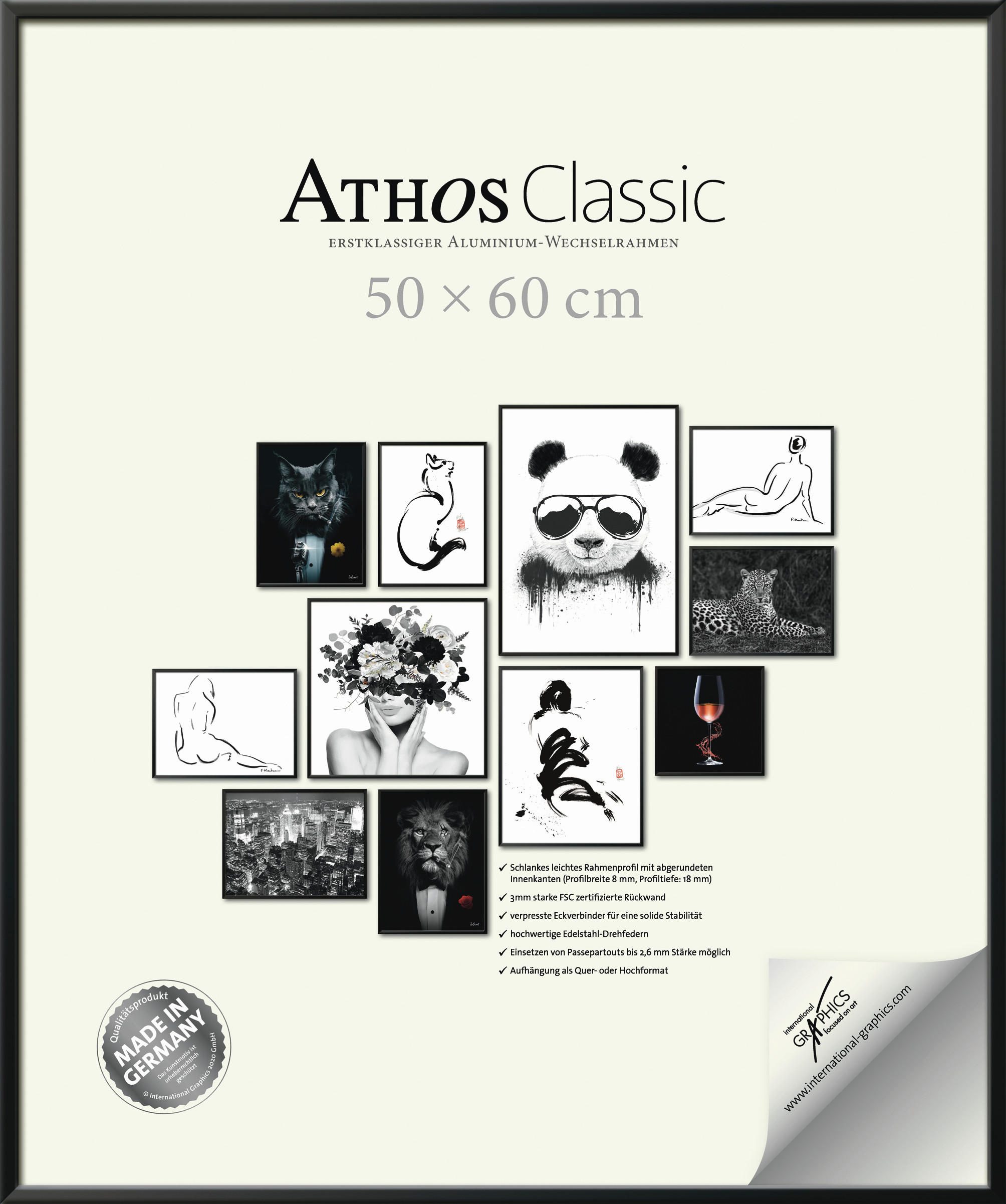 XXXLutz Bilderrahmen Athos Classic Schwarz 50x60x1.8 cm