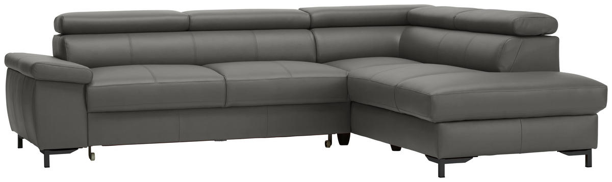 ECKSOFA in Echtleder Anthrazit  268/213 cm  - Anthrazit/Schwarz, Design, Leder/Metall (268/213cm) - Stylife
