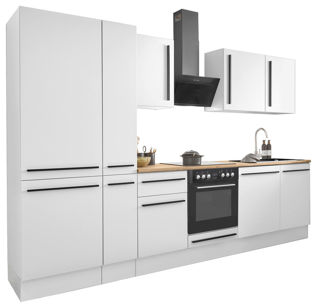 KÜCHENBLOCK 310 cm   in Weiß, Eichefarben  - Eichefarben/Schwarz, Design, Holzwerkstoff/Kunststoff (310cm) - MID.YOU