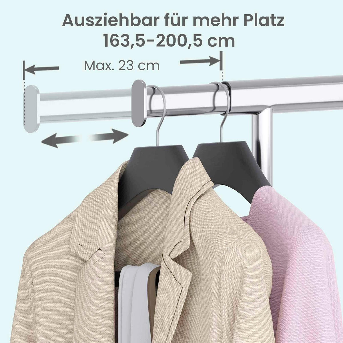 KLEIDERSTÄNDER in Chromfarben 160-200/162,9/45 cm   - Chromfarben, Trend, Kunststoff/Metall (160-200/162,9/45cm) - Boxxx