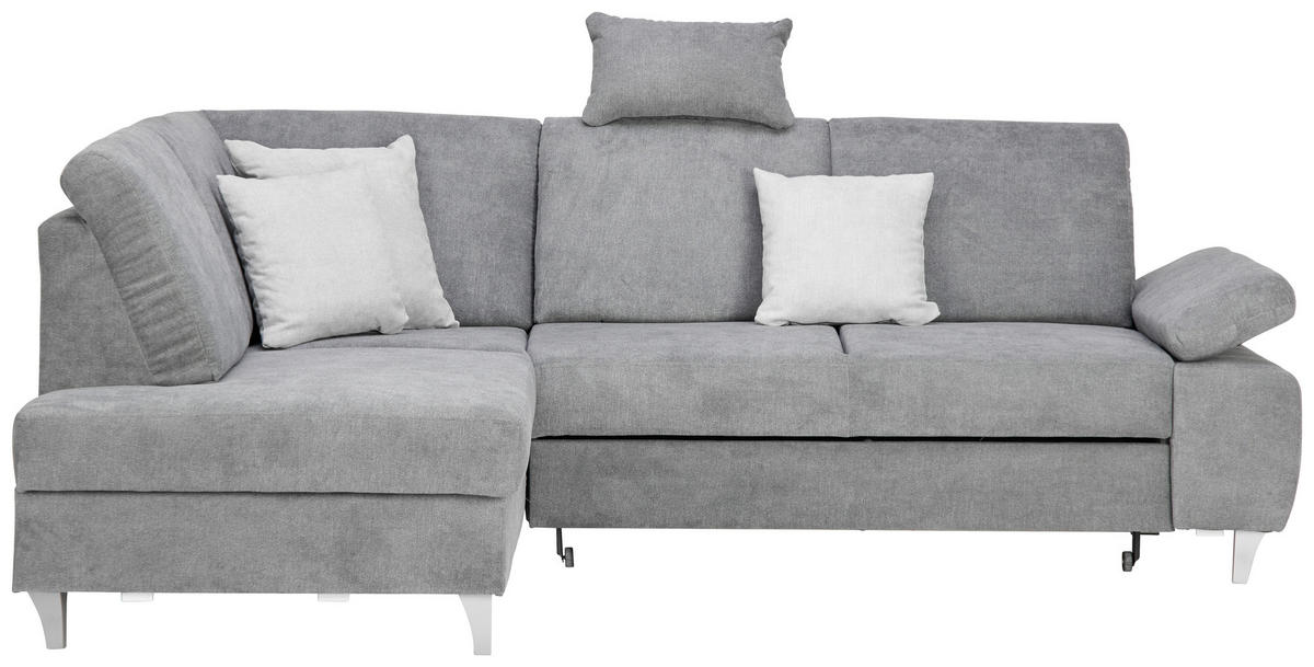 ECKSOFA in Flachgewebe Dunkelgrau  186/255 cm  - Dunkelgrau/Silberfarben, KONVENTIONELL, Holz/Textil (186/255cm) - Cantus