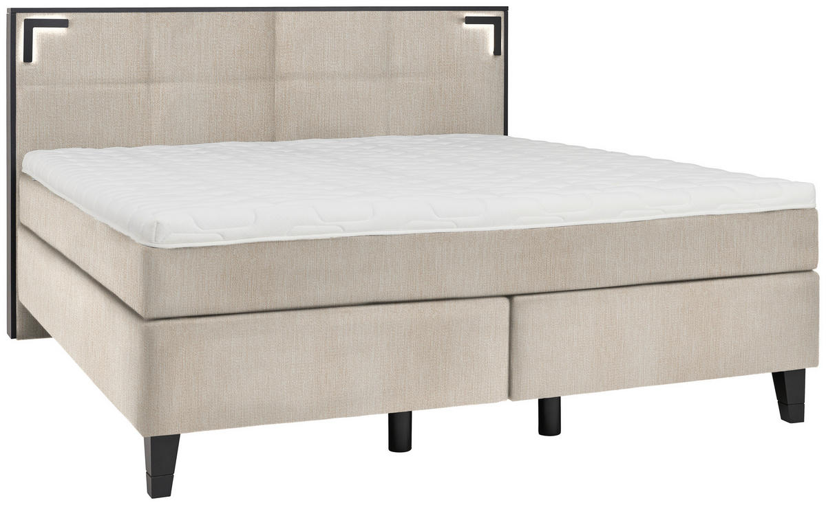 BOXSPRINGBETT 200/200 cm  in Taupe  - Taupe/Schwarz, Design, Holz/Textil (200/200cm) - Hom`in